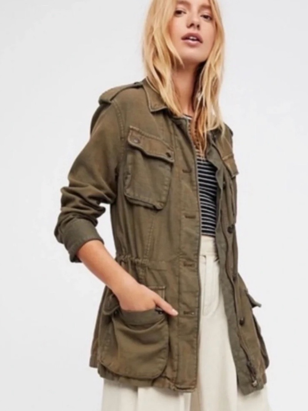 Free People Not Your Brother’s Military Style Jacket Olive Khaki Green- Size L